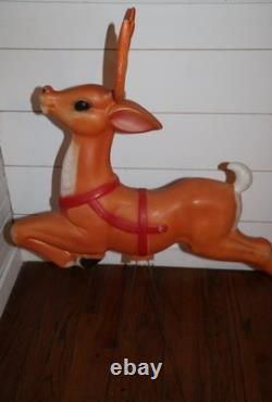 Vintage Empire Santa Claus Sleigh Blowmold 3 Reindeer RARE HTF FREE SHIPPING