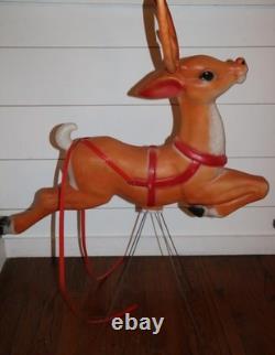 Vintage Empire Santa Claus Sleigh Blowmold 3 Reindeer RARE HTF FREE SHIPPING