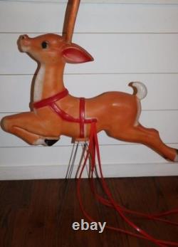 Vintage Empire Santa Claus Sleigh Blowmold 3 Reindeer RARE HTF FREE SHIPPING