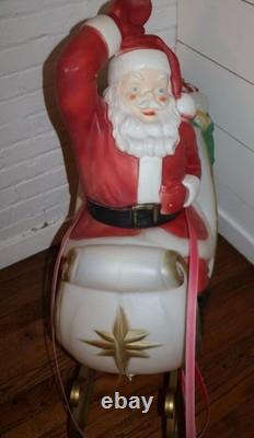 Vintage Empire Santa Claus Sleigh Blowmold 3 Reindeer RARE HTF FREE SHIPPING