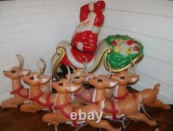 Vintage Empire Santa Claus Sleigh Blowmold 6 Reindeer RARE HTF FREE SHIPPING