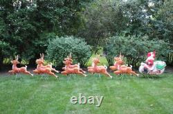 Vintage Empire Santa Claus Sleigh Blowmold 9 Reindeer Rudolph Complete Set HTF