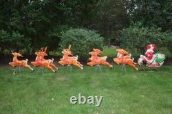 Vintage Empire Santa Claus Sleigh Blowmold 9 Reindeer Rudolph Complete Set HTF