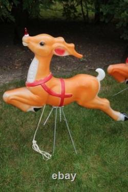 Vintage Empire Santa Claus Sleigh Blowmold 9 Reindeer Rudolph Complete Set HTF