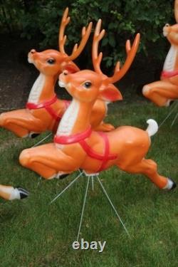 Vintage Empire Santa Claus Sleigh Blowmold 9 Reindeer Rudolph Complete Set HTF