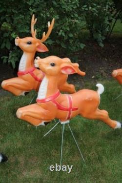 Vintage Empire Santa Claus Sleigh Blowmold 9 Reindeer Rudolph Complete Set HTF