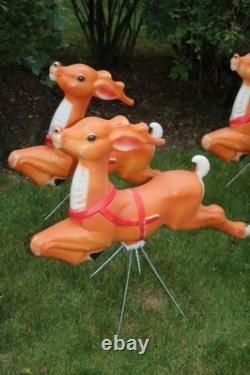 Vintage Empire Santa Claus Sleigh Blowmold 9 Reindeer Rudolph Complete Set HTF