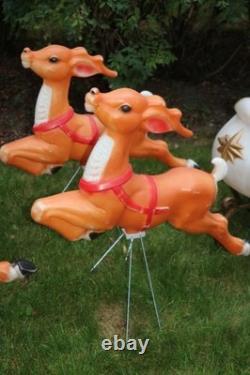 Vintage Empire Santa Claus Sleigh Blowmold 9 Reindeer Rudolph Complete Set HTF