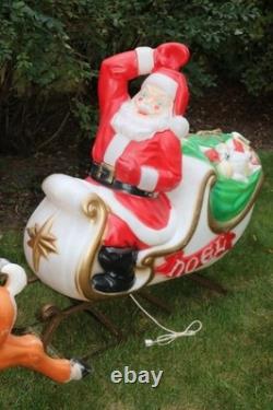 Vintage Empire Santa Claus Sleigh Blowmold 9 Reindeer Rudolph Complete Set HTF