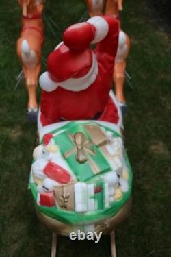 Vintage Empire Santa Claus Sleigh Blowmold 9 Reindeer Rudolph Complete Set HTF