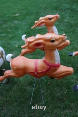 Vintage Empire Santa Claus Sleigh Blowmold 9 Reindeer Rudolph Complete Set HTF