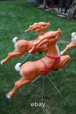 Vintage Empire Santa Claus Sleigh Blowmold 9 Reindeer Rudolph Complete Set HTF