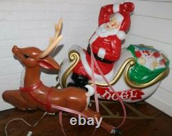 Vintage Empire Santa Claus Sleigh Blowmold Reindeer RARE HTF FREE SHIPPING