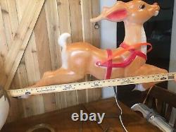 Vintage Empire Santa Claus Sleigh Sled Rudolph Reindeer Lighted Blow Mold 1970s