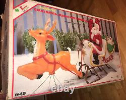 Vintage Empire Santa Sleigh & Reindeer Blow Mold 6 With Reigns & Rare Box