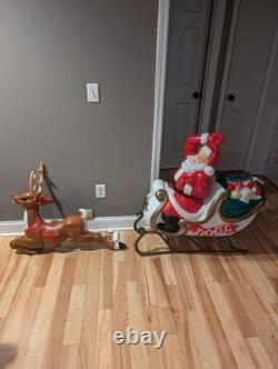 Vintage Empire Santa Sleigh Sled Reindeer Christmas Blow Mold Light Decor Large