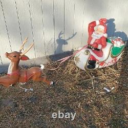 Vintage Empire Santa Sleigh With 1 Reindeer Blow Mold Plastic Light Up Christmas