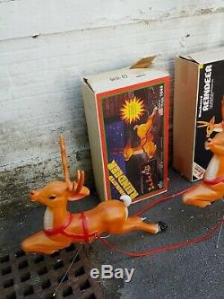 Vintage Empire Santa Sleigh and 4 Reindeers Blow Mold Complete w Boxes