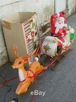 Vintage Empire Santa Sleigh and 4 Reindeers Blow Mold Complete w Boxes