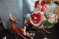 Vintage Empire Sleigh Santa Claus with One Reindeer Plastic Blow Mold 1970s