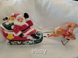 Vintage Empire Tabletop Santa withSleigh & 2 Reindeer Blow Mold Christmas 1970