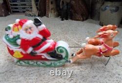 Vintage Empire Tabletop Santa with Sleigh and Reindeer Blow Mold 1970 WORKS