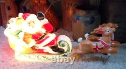 Vintage Empire Tabletop Santa with Sleigh and Reindeer Blow Mold 1970 WORKS