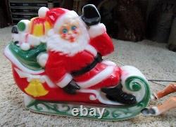 Vintage Empire Tabletop Santa with Sleigh and Reindeer Blow Mold 1970 WORKS