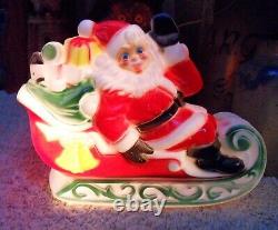 Vintage Empire Tabletop Santa with Sleigh and Reindeer Blow Mold 1970 WORKS