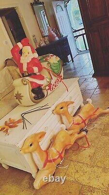 Vintage Empire blow mold santa sleigh with 2 reindeer And Reindeer Box
