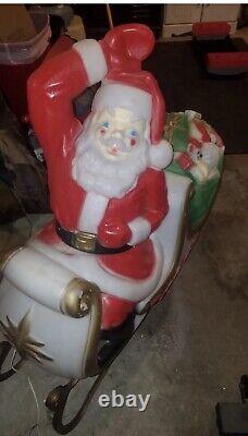 Vintage Empire blow mold santa sleigh with 2 reindeer And Reindeer Box