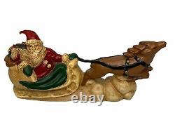 Vintage Enesco signed LEFEVER 10 Santa Sleigh Reindeer Figurine Figure Heavy