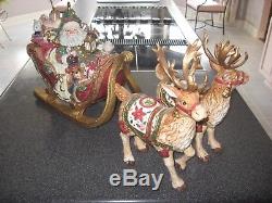 Vintage Fitz and Floyd Father Christmas Sleigh Santa + Reindeer Candle Holders