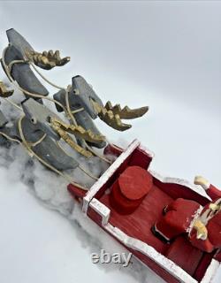 Vintage Folk Art Santa Sleigh Reindeer Primitive Carved Wood Ted Oeffler Rare