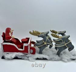 Vintage Folk Art Santa Sleigh Reindeer Primitive Carved Wood Ted Oeffler Rare