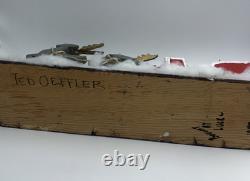 Vintage Folk Art Santa Sleigh Reindeer Primitive Carved Wood Ted Oeffler Rare