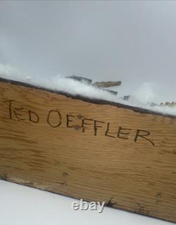 Vintage Folk Art Santa Sleigh Reindeer Primitive Carved Wood Ted Oeffler Rare