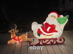 Vintage GRAND VENTURE Blow Mold Christmas Lighted Outdoor Santa Sleigh Reindeer