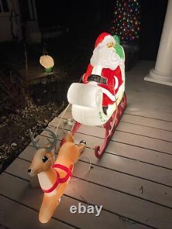 Vintage GRAND VENTURE Blow Mold Christmas Lighted Outdoor Santa Sleigh Reindeer