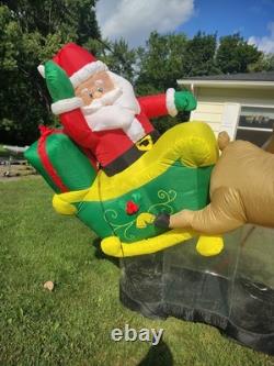 Vintage Gemmy 8' Santa On Sleigh W Reindeer Lit Floating Airblown Inflatable