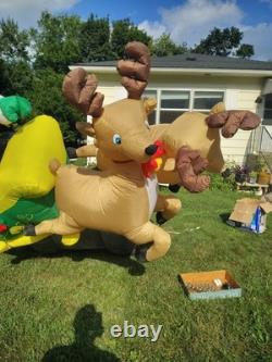 Vintage Gemmy 8' Santa On Sleigh W Reindeer Lit Floating Airblown Inflatable