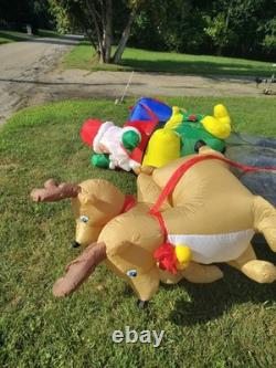 Vintage Gemmy 8' Santa On Sleigh W Reindeer Lit Floating Airblown Inflatable