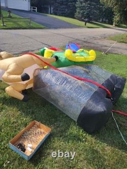 Vintage Gemmy 8' Santa On Sleigh W Reindeer Lit Floating Airblown Inflatable
