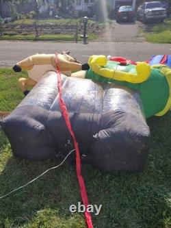 Vintage Gemmy 8' Santa On Sleigh W Reindeer Lit Floating Airblown Inflatable