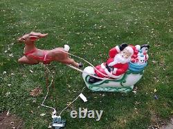 Vintage General Foam Christmas Blow Mold Santa Sleigh And Reindeer Lighted