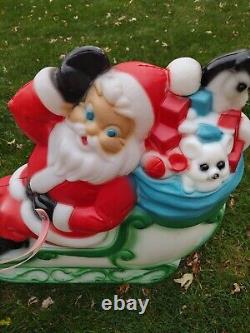 Vintage General Foam Christmas Blow Mold Santa Sleigh And Reindeer Lighted