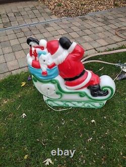 Vintage General Foam Christmas Blow Mold Santa Sleigh And Reindeer Lighted