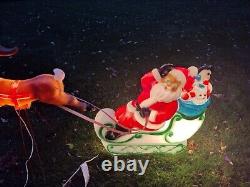 Vintage General Foam Christmas Blow Mold Santa Sleigh And Reindeer Lighted