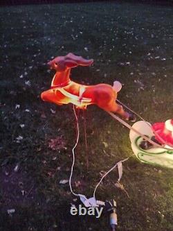 Vintage General Foam Christmas Blow Mold Santa Sleigh And Reindeer Lighted