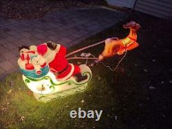 Vintage General Foam Christmas Blow Mold Santa Sleigh And Reindeer Lighted